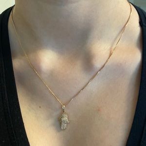 Real diamonds rose gold hamsa pendant and necklace